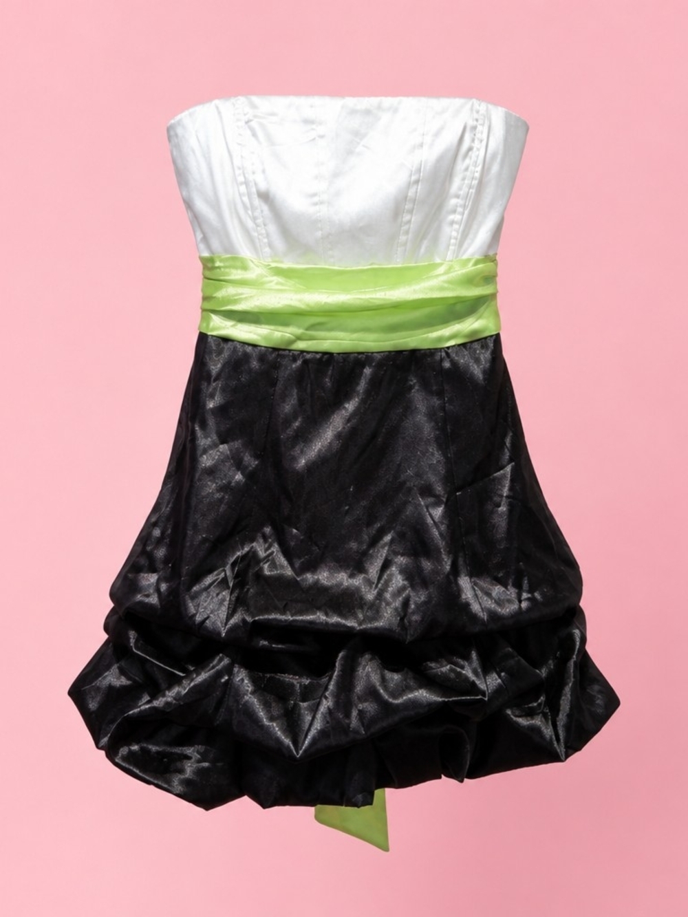 Speechless NWT Strapless Prom Dress Size 9 White Green Black Bubble Skirt 4070